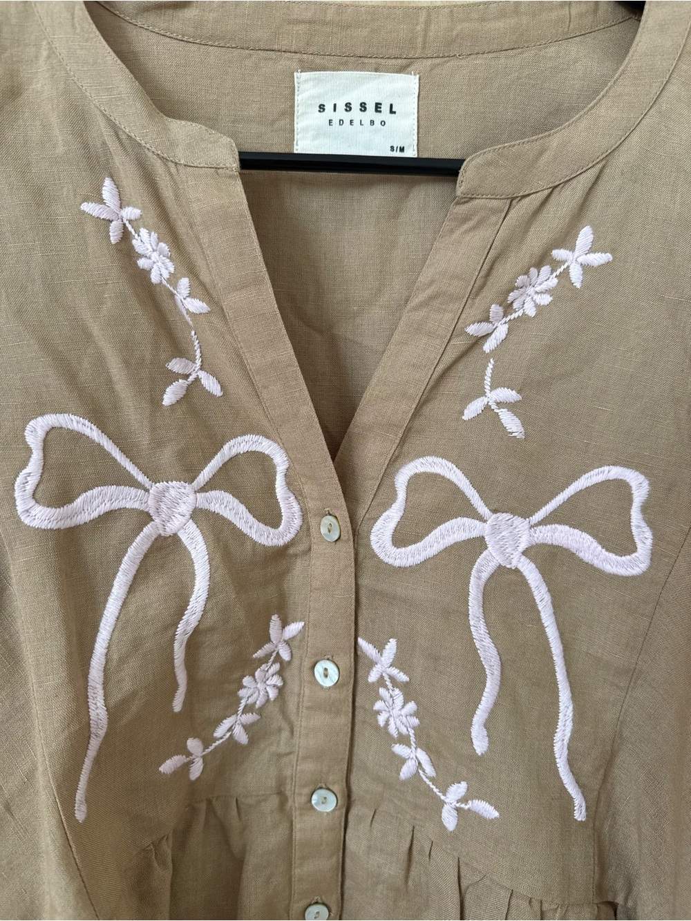 Sissel Edelbo Tan Embroidered Bow Peasant Blouse - Picture 5 of 5